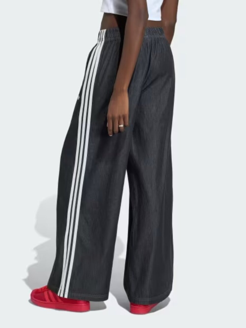 ADIDAS ORIGINALS SUMMER GLOW BLACK DENIM WIDE LEG PANTS - Picture 4 of 5